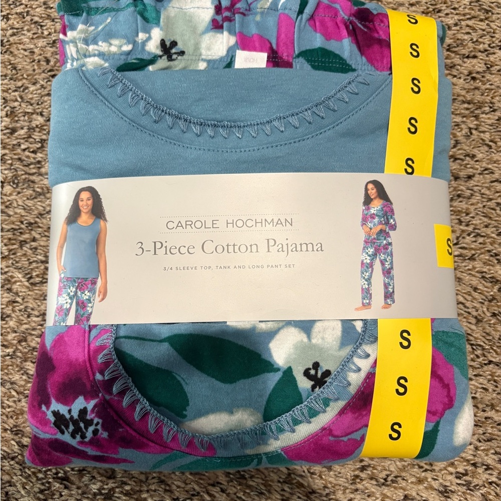 Midnight by Carole Hochman Teal Tank with Teal, White & Green Floral Pants